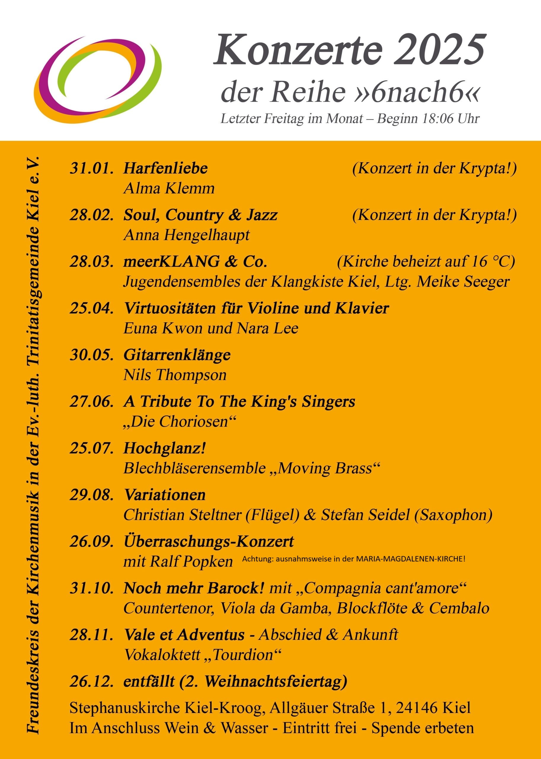 Mehr über den Artikel erfahren Konzert der Reihe 6nach6 / Variationen / 29.08. / Stephanuskirche 18:06 Uhr