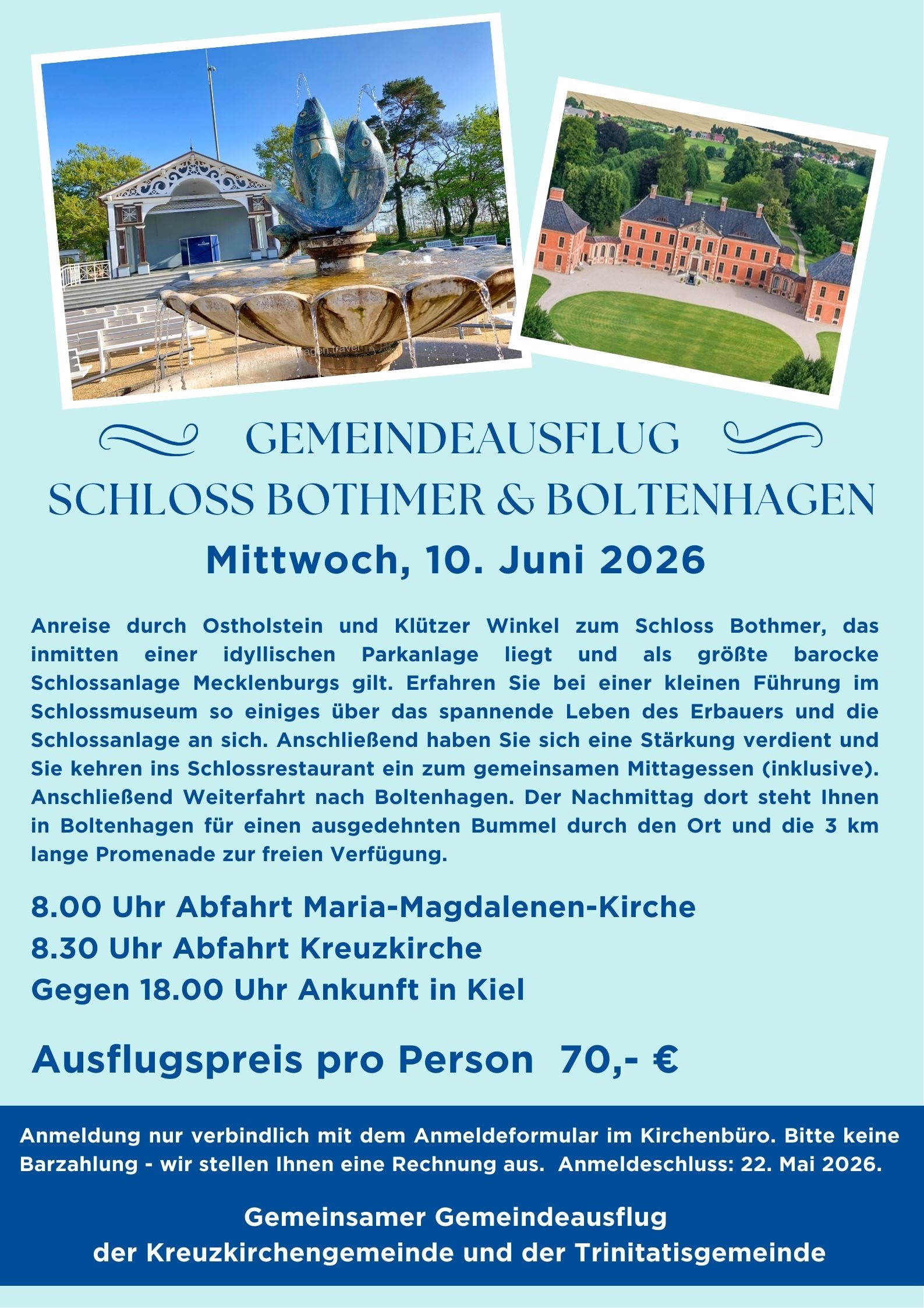 Du betrachtest gerade Gemeindeausflug | Schloss Bothmer und Boltenhagen | 10.Juni ab 08:00 Uhr