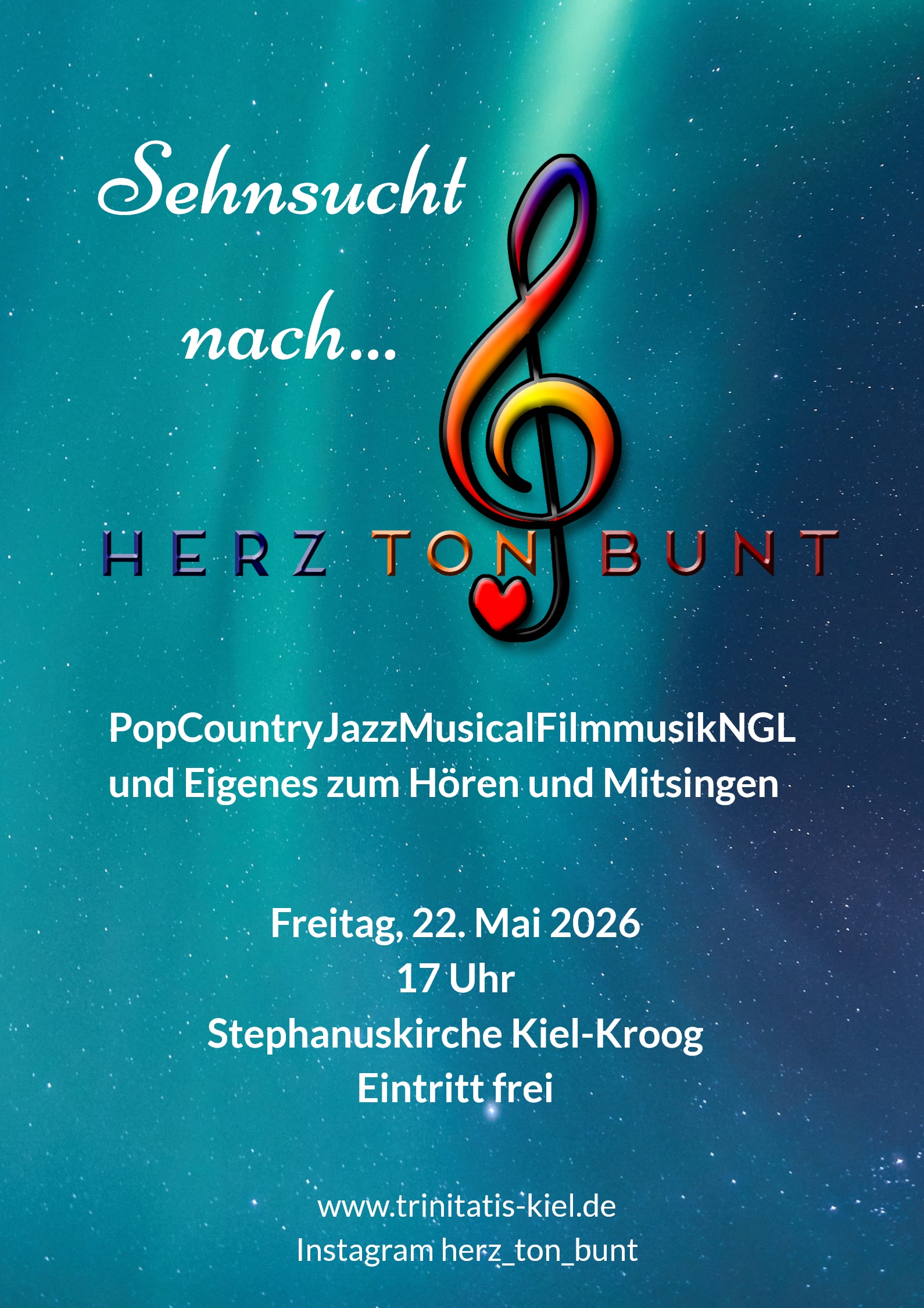 Du betrachtest gerade Konzert „Sehnsucht nach… | Herz Ton Bunt | 22. Mai 17 Uhr | Stephanuskirche